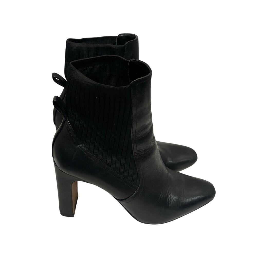 Vince Camuto Sarlaa Black Leather Knit Ankle Boots Women 8.5 Block Heel